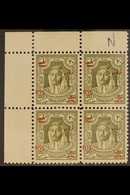 1952 CORNER BLOCK. 20f On 20m Olive Green, SG 326, Upper Left Corner Block Of 4, Never Hinged Mint (1 Block = 4 Stamps)  - Jordanië