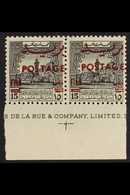1953-56 15f On 15m Grey-black "POSTAGE" Overprint, SG 405, Superb Never Hinged Mint Lower Marginal Horizontal PAIR With  - Giordania