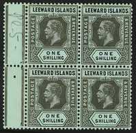 1912-22 1s Black On Blue Green With Olive Back, SG 54b, Fine Never Hinged Mint Block Of Four With Gutter Margin At Left. - Leeward  Islands