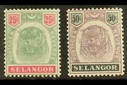 SELANGOR 1895 25c And 50c Dull Purple And Greenish Black "Tigers", SG 58, 59, Very Fine And Fresh Mint. (2 Stamps) For M - Altri & Non Classificati