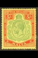1914-21 KGV 5s Green And Red/yellow, SG 88, Very Fine Mint. For More Images, Please Visit Http://www.sandafayre.com/item - Malta (...-1964)