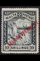 1922 10s Black, "SELF-GOVERNMENT" Ovpt, Wmk Crown CC, SG 105, Slightly Blunted Perfs At Base, Otherwise Very Fine Mint.  - Malta (...-1964)