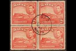 1938 2d Scarlet "Citadel", Variety "extra Windows" , SG 212ba, In Block Of 4 With Normals, Very Fine Used. For More Imag - Malta (...-1964)