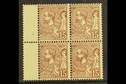 1901 15c Purple-brown On Yellow Prince Albert With IMPRINT OMITTED Variety, Maury 24a, In Nhm Block With 3 Normal Stamps - Autres & Non Classés