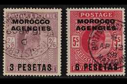 SPANISH 1907-12 3p On 2s6d Dull Purple And 6p On 5s Deep Bright Carmine, SG 121a/122a, Very Fine Used. (2 Stamps) For Mo - Altri & Non Classificati