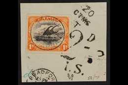 1907-10 1s Black & Orange Lakatoi Wmk Sideways Perf 12½, SG 71, Superb Used On Large Piece Cancelled With "Port Moresby" - Papoea-Nieuw-Guinea