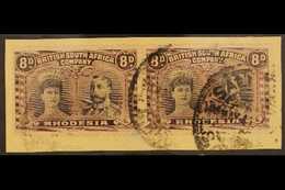 1910-13 8d Black & Purple Double Heads Perf 15, SG 185, Used Horizontal PAIR On Piece, Small Faults, Very Scarce, Cat £5 - Autres & Non Classés