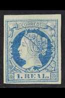 1860-61 1r Blue On Greenish (Edifil 55, Scott 53, SG 67) Fine Mint With 4 Good/ Huge Margins. For More Images, Please Vi - Sonstige & Ohne Zuordnung