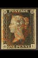 1840 1d Black 'GI' Plate 1a, SG 2, Fine Used With 4 Good To Large Margins And Neat, Centered Red MC Pmk. For More Images - Non Classés