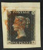 1840 1d Black 'BB' Plate 6, SG 2, Fine Used On Piece Tied By Red Maltese Cross Cancellation, Four Margins, Fresh. For Mo - Ohne Zuordnung