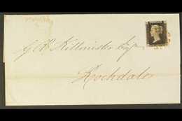 1841 1d Black 'EB', Plate 5, 4 Clear To Good Margins, Tied By Red Maltese Cross Pmk To (Jan 13) Cover From Liverpool To  - Unclassified