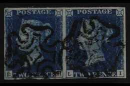 1840 2d Deep Full Blue Plate II, PAIR 'LH - LI', SG 4, Very Fine Used With 4 Margins & Neat MC Cancellations. A Lovely M - Andere & Zonder Classificatie