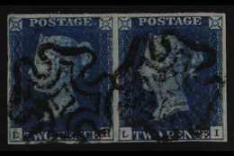 1840 2d Deep Full Blue Plate II, PAIR 'LH - LI', SG 4, Very Fine Used With 4 Margins & Neat MC Cancellations. A Lovely M - Autres & Non Classés