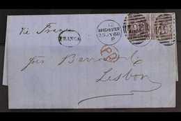 1868 (25th July) E/L To Lisbon Bearing A 6d Lilac, Plate 6 Pair, SG 104, Manchester Duplex Cancels, Clean & Fine. Cat £2 - Autres & Non Classés