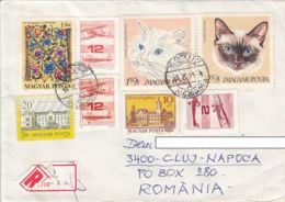 MOTIFS, CASTLE, PLANE, TOWN HALL, CATS, STAMPS ON REGISTERED COVER, 1995, HUNGARY - Cartas & Documentos