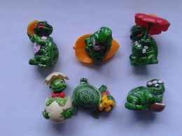 Lot De 6 Figurines Tortues Kinder Ferrero : Flora - Touneuf - Bananas - Siro-coco - Clapotis - Robinson Avec Accessoires - Animals