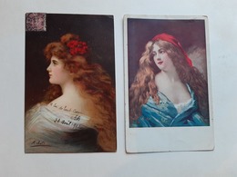 Lot 2 Cartes Femme Illustrateur Asti A 1906 - Asti