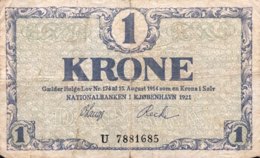 Denmark 1 Krone, P-12f (1921) - Very Good - Dinamarca