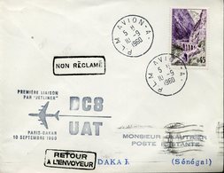 POSTE AERIENNE PREMIER VOL Par JETLINER DC8 PARIS DAKAR 10 Septembre 1960 PLM AVIATION - 1960-.... Cartas