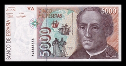 España 5000 Pesetas C. Colón 1992 Pick 165 Capicua Radar 8888888 SC UNC - [ 4] 1975-…: Juan Carlos I.