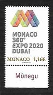 Monaco 2020 - Yv N° 3224 ** - Expo Dubaï - Nuovi