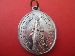 Petite Médaille Religieuse Ancienne/Saint Ghislain Priez Pour Nous/Vénéré à HELLEMMES- Lille/Aluminium/XXéme      CAN593 - Religione & Esoterismo