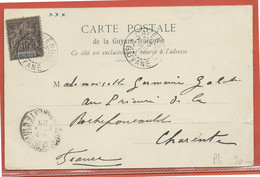 GUYANE CARTE POSTALE AFFRANCHIE DE 1903 DE CAYENNE (PLI) - Covers & Documents