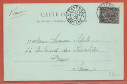 GUYANE CARTE POSTALE AFFRANCHIE DE 1902 DE CAYENNE (PLI) - Cartas & Documentos