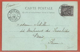 GUYANE CARTE POSTALE AFFRANCHIE DE 1902 DE CAYENNE - Lettres & Documents