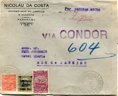 BRESIL LETTRE PAR AVION AVEC CACHET " VIA CONDOR " DEPART VARADOURO 27 IV 31 PARAHIBA-TARDE POUR LE BRESIL - Luchtpost