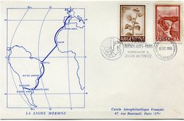 ARGENTINE CARTE POSTALE COMMEMORATIVE N°01234 AVEC CACHET DEPART BUENOS AIRES 6 DIC 1961 AVEC FLAMME HOMMAGE A......... - Poste Aérienne