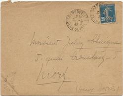 LETTRE AFFRANCHIE N° 140 A SEMEUSE 25 C BLEU FONCE-CAD CHAMPDENIERS -DEUX SEVRES -1923 - 1877-1920: Semi Modern Period