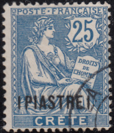 French Offices Crete 1903 Used Sc 16 1 Piastre Surcharge On 25c Rights Of Man - Gebruikt