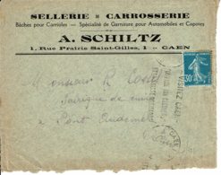 1925 - Enveloppe Publicitaire "SELLERIE - CARROSSERIE - Bâches Pour Carioles  " Ets SCHILTZ (Caen - Auto's