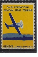 SUISSE 1934:    Vignette-souvenir Pour Le Salon International De L'Aviation à Genève , Neuve ** - Blokken