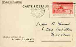Entier Postal De 1938 Sur CP "1 F Rouge - MEMORIAL AMERICAIN DE LA POINTE DE GRAVE" + CP Du Mémorial - Standaardpostkaarten En TSC (Voor 1995)