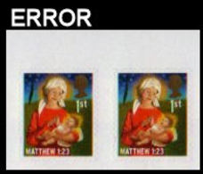 GREAT BRITAIN 2011 Christmas 1st Madonna Jesus Bible Stars MARG.PAIR ERROR:Intact Matrix - Errors, Freaks & Oddities (EFOs