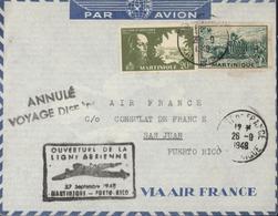 YT Martinique 217 232 CAD Fort De France 26 9 48 Cachet Ouverture Ligne Aérienne Avion 27 9 48 Martinique Porto Rico - Luchtpost