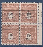 = Bloc De 4 Timbres Arc De Triomphe De L'Etoile Oblitéré N°707 Le 1f20 Brun Avec Bord De Feuille - 1944-45 Arc De Triomphe