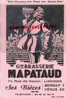 87 - LIMOGES - GRAND BUVARD BRASSERIE MAPATAUD-  EXPOSITION COLONIALE PARIS 1931- BIERES BERMAP 7- VENUS 50 - B