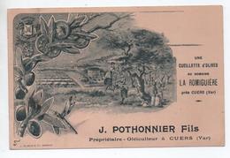 CARTE PUBLICITAIRE / PUB : UNE CUEILLETTE D'OLIVES à LA ROMIGUIERE Près CUERS (83) - J. POTHONNIER FILS - Cuers