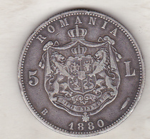 Romania 5 Lei 1880 Silver Coin , Kullrich Near Edge - Roumanie