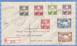 Greenland Registered Cover South West Africa SWA Royal Danish Viceconsulate - 1957 (1938) - GODTHAAB Christian X Bear - Storia Postale