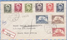 Greenland Registered Cover South West Africa SWA Royal Danish Viceconsulate - 1957 (1950) - GODTHAAB - Storia Postale