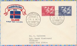 Iceland FDC Cover South West Africa SWA Royal Danish Viceconsulate - 1956 - Whooper Swans - Storia Postale