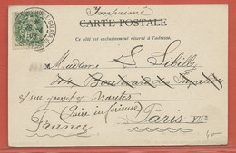 LEVANT FRANCAIS CARTE POSTALE AFFRANCHIE DE CONSTANTINOPLE DE 1903 POUR PARIS FRANCE - Storia Postale