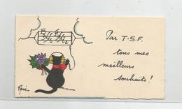 Mignonette Chat Noir Bonne Année Par Tsf Radio Par René 6,4x11,5 Cm - Other & Unclassified