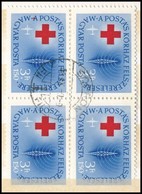 O 1952 Postakórház 3Ft Négyestömb, Benne 'piros Folt Az A Betűn' Tévnyomat - Autres & Non Classés