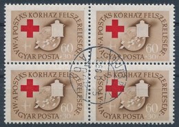 O 1957 Postáskórház 60f Négyestömb, Benne 'fehér Folt A 0-ban' Tévnyomattal - Sonstige & Ohne Zuordnung