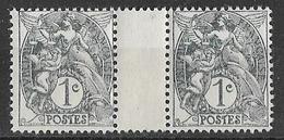 France - Type Blanc - Paire Avec Pont 1c. Gris Ardoise - Y&T N°107 ** Neuf Luxe  ( Gomme D'origine). - Unused Stamps